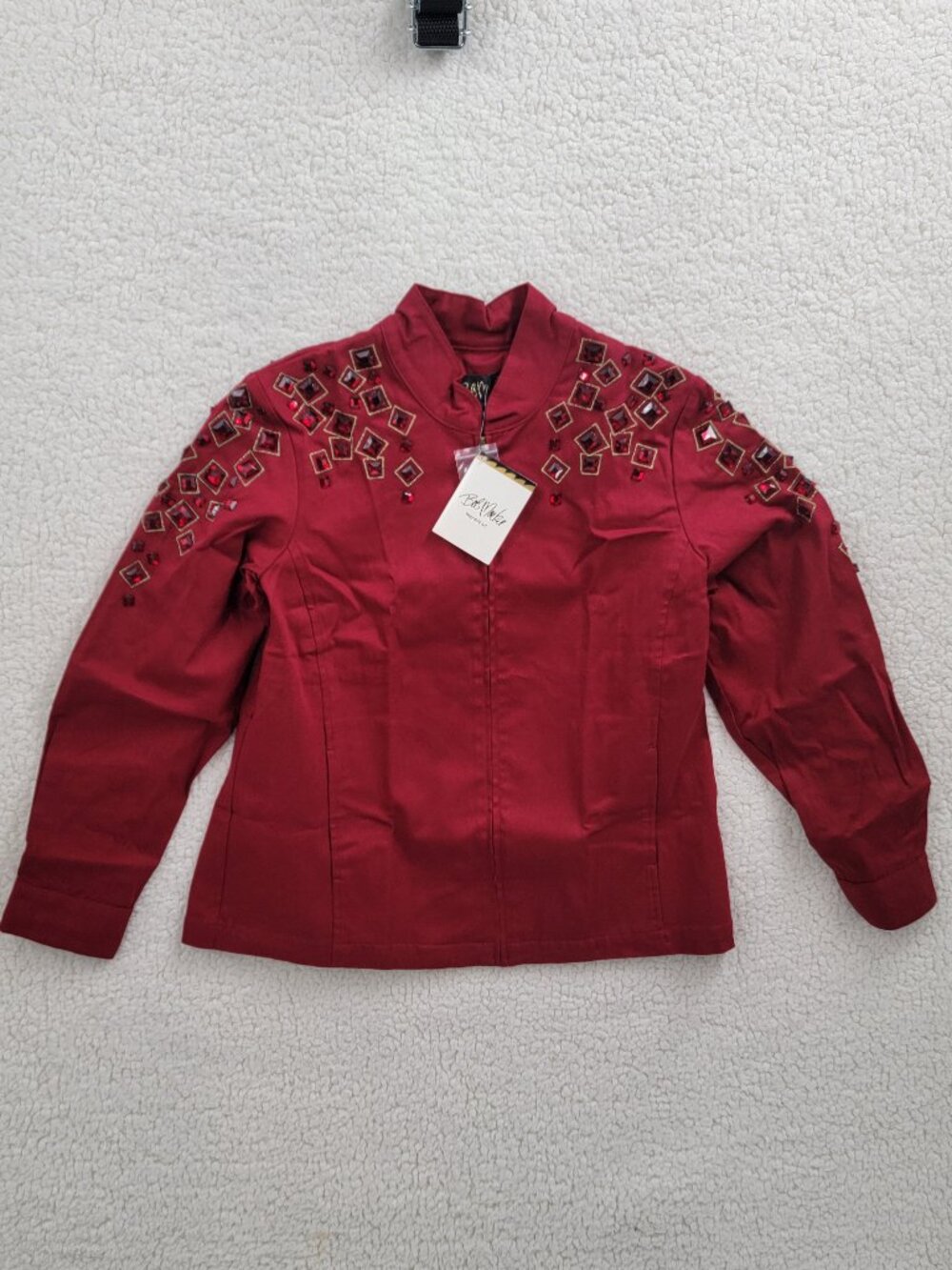 Bob Mackie Wearable Art Red Jeweled Jacket Medium M Rhinestone Embellished NWT